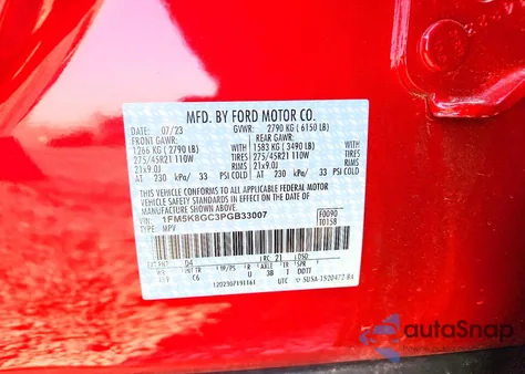 2023 Ford Explorer St z USA, uszkodzony, nr VIN 1FM5K8GC3PGB33007